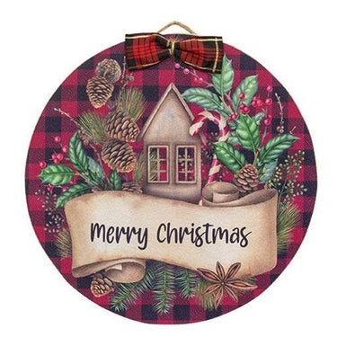 Merry Christmas Plaid Round Sign - The Fox Decor
